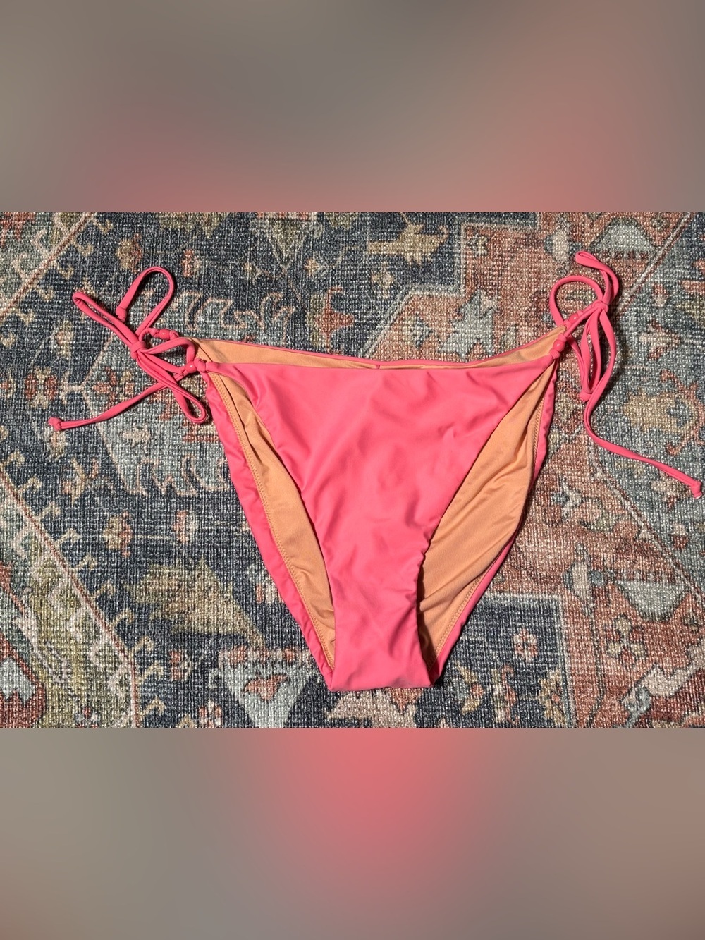 J.Crew Pink Curved-Waist Cheeky String Bikini Bottom Beaded Side Ties Women’s XL